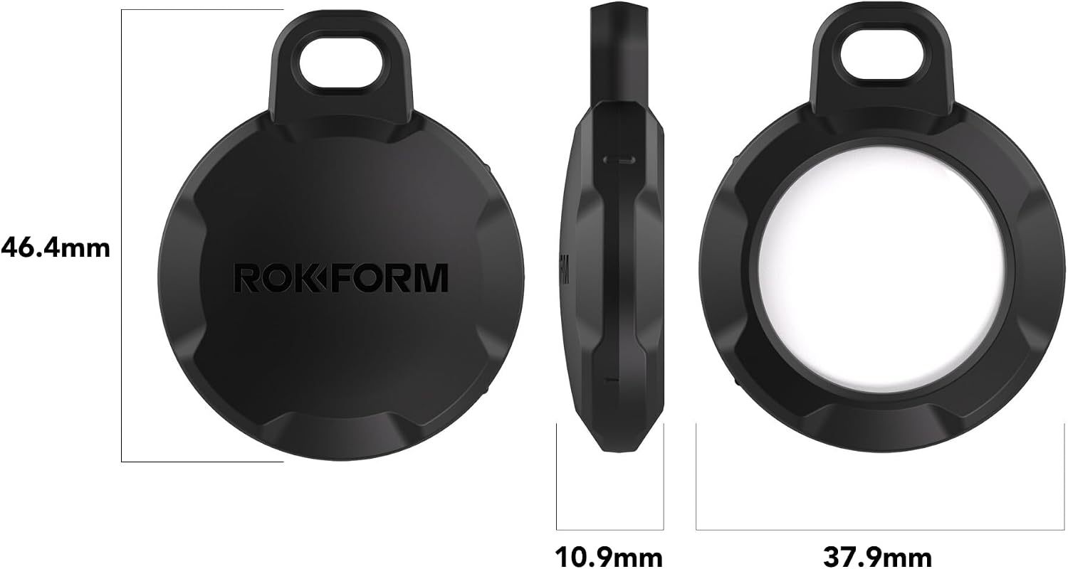 Rokform AirTag Case with Keychain, Anti-Scratch Lightweight Airtag Cover, Comes with Key and Carabiner Ring Attachment for Bags, Luggage, Backpacks, Pets and More (Black)