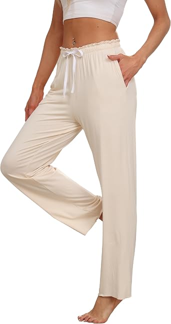 ANLIQI Women Pajama Pants Bamboo Rayon Comfy Lounge Pants Drawstring Pj Bottoms Loose Wide Leg Yoga Sweatpants with Pockets