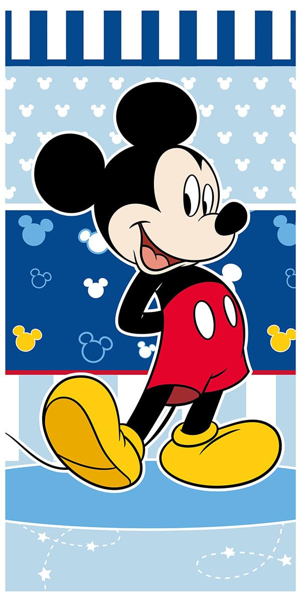 Jerry Fabrics Multicoloured Disney Mickey Mouse Children's Beach Towel Bath Towel Blue / White 70 X 140 Cm 100% Cotton
