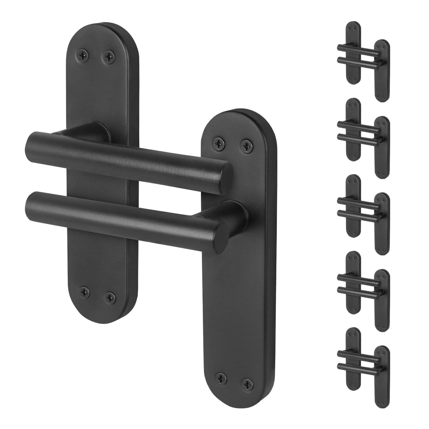 EAI Black Door Handles, 6 Pairs of Matt Black Internal Lever Latch T-Bar Handles on Backplate - Oliena