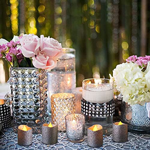 Loguide Silver Flameless Votive Candles,Silver Glitter Battery Operated Flickering Fake Led Tea Lights For Christmas Wedding,Party,Anniversary Decorations,Pack Of 12 #TOP3
