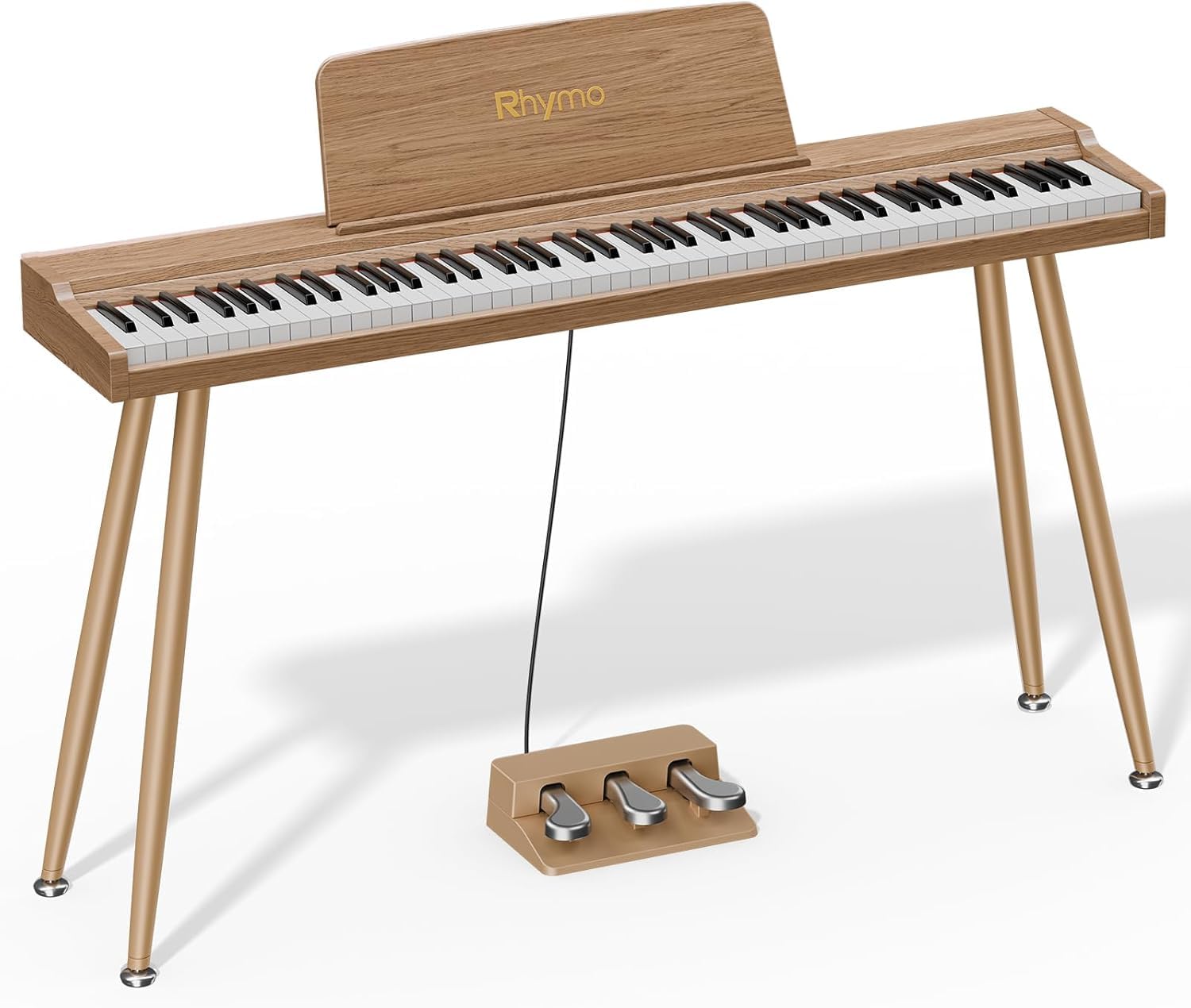 Rhymo Teclado Digital 88 Teclas Semipesado para Principiantes | Piano Eléctrico con Bluetooth Audio/MIDI, Altavoces 20W, Triple Pedal y Soporte – Color Madera