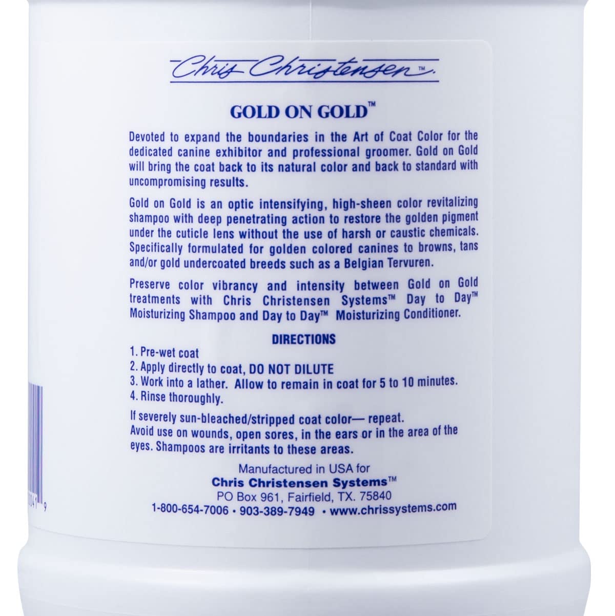 Chris Christensen Gold on Gold Shampoo - Hundeshampoo für strahlendes Fell und glänzende Ergebnisse, 1,89 l