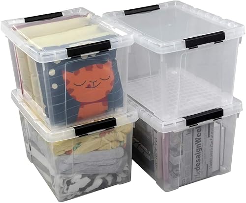 Ggbin Caja de almacenamiento de plástico transparente de 50 cuartos de galón con tapa, 4 paquetes.