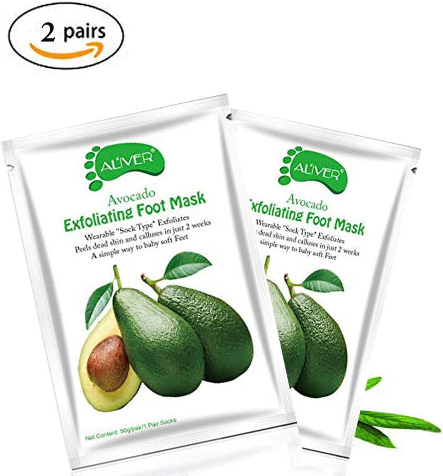 Aliver avocado Exfoliating Foot Peel Mask Exfoliant for Soft Feet in 1-2 Weeks Peeling Off Calluses Dead Skin For Men Women 2 Pairs