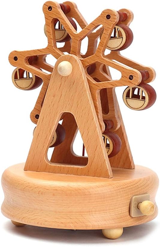 Wooden Classical Music Box Toys Dancing & Rotating Mechanical Craft, Christmas Brithday Gift for Kids Home Bedroom Decal (Round Ferris Wheel)