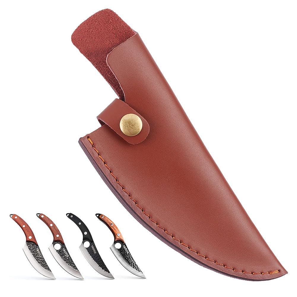 Leather Knife Sheath Brown, 6 Inch Knives Edge Guards Sleeve with Belt Loop, Handmade Cowhide Sheaths Kitchen Knife Holder for Camping Outdoor Activity