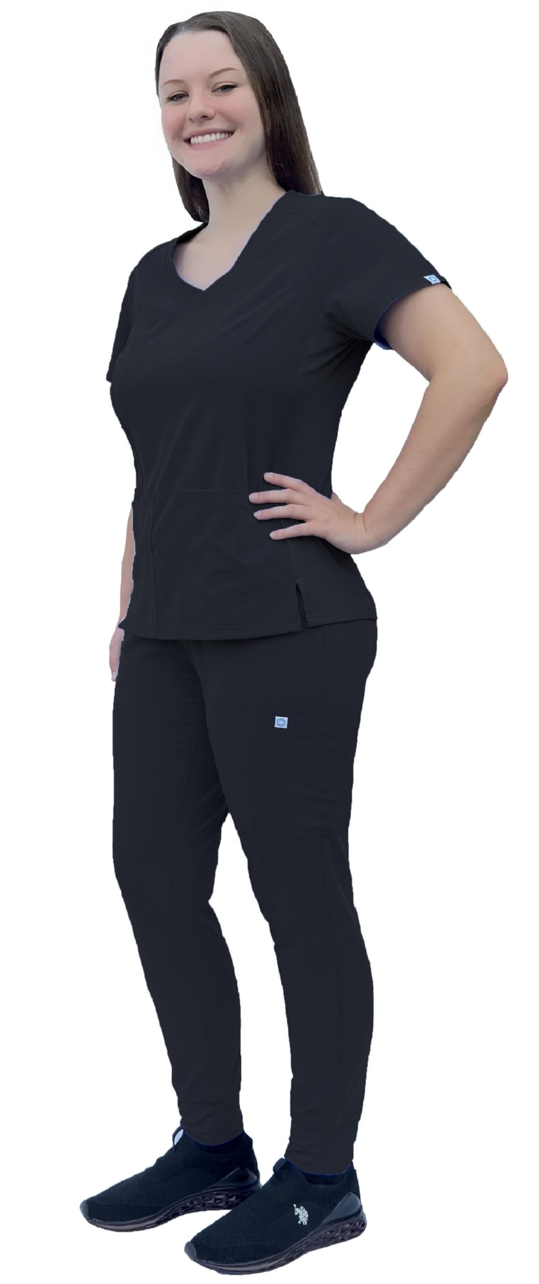 ANGIE UNIFORMS PREMIUM Jogger Scrubs for Women Set. Side Spandex 2 Pockets Top/Tapered Leg Jogger Pants. Soft and Stretchy.