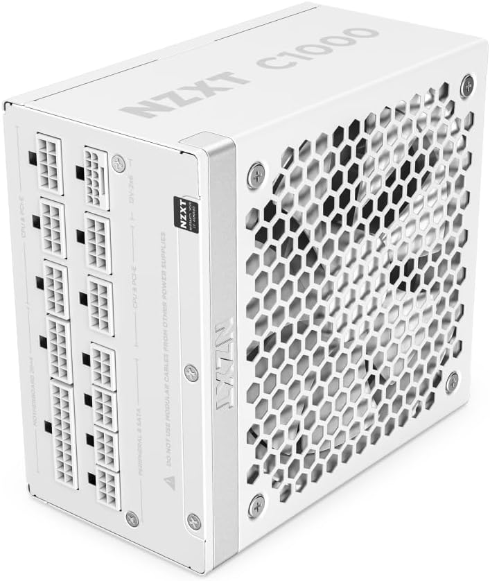 NZXT C1000 Gold ATX 3.1 – Fuente de alimentación para PC Gaming Totalmente Modular de bajo Ruido – 1000 W – 80 Plus Gold – Conector 2×6 de 12 V – Condensadores 100% japoneses – Blanco