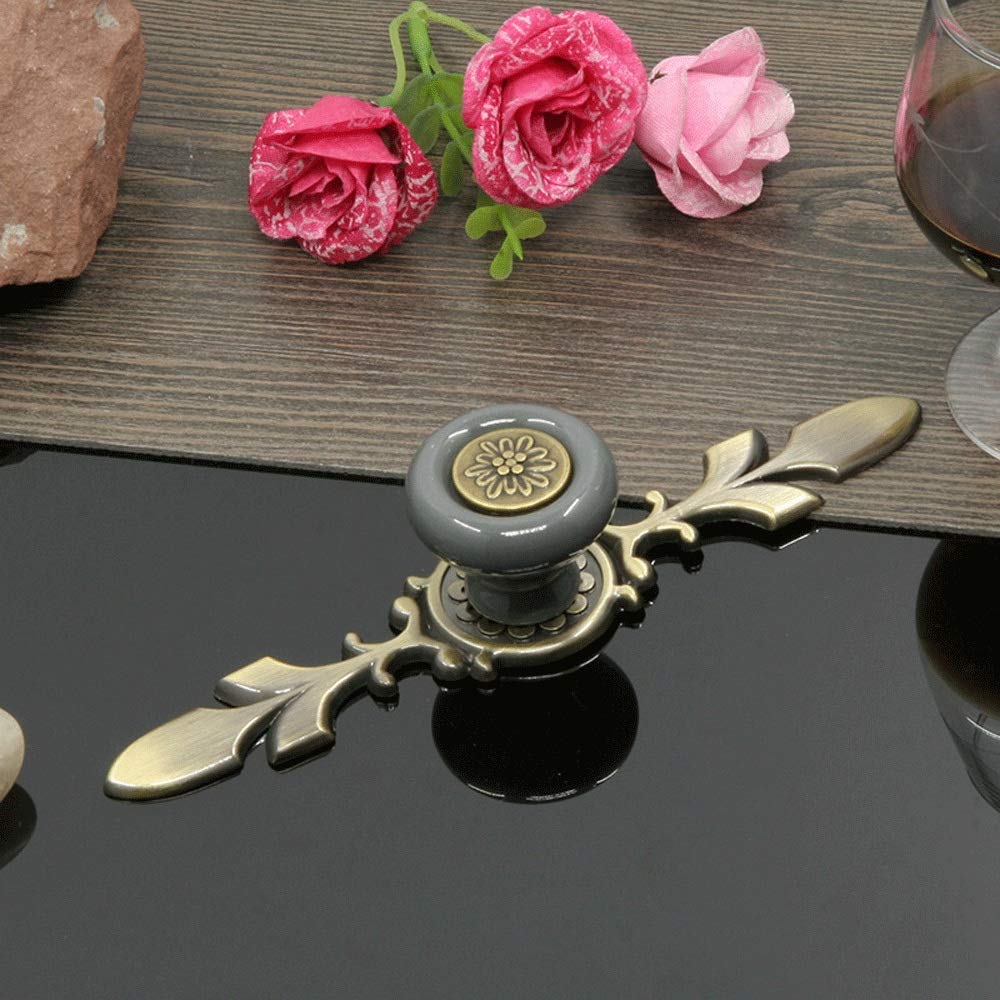 LIUFENGLONG Ceramic Door Handle 10Pcs Ceramic Door Knobs Vintage Chic Cupboard Cabinet Drawer Pull Handles-170MM Cabinet Knobs (Color : Gray, Size : 170mm)