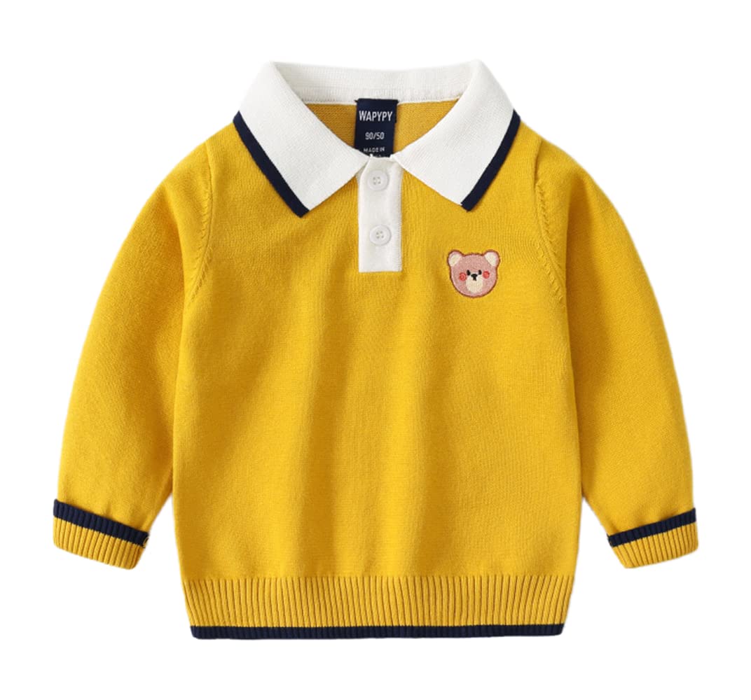 Rngeddg Toddler Baby Boys Crew Neck Stripe Lapel Long Sleeve Knit Pullover Sweater Fashion Fall Winter Blouse Sweatshirt (Yellow,90/18-24 M,Unisex,Big Kid,US,Age,18 Months,24 Months)