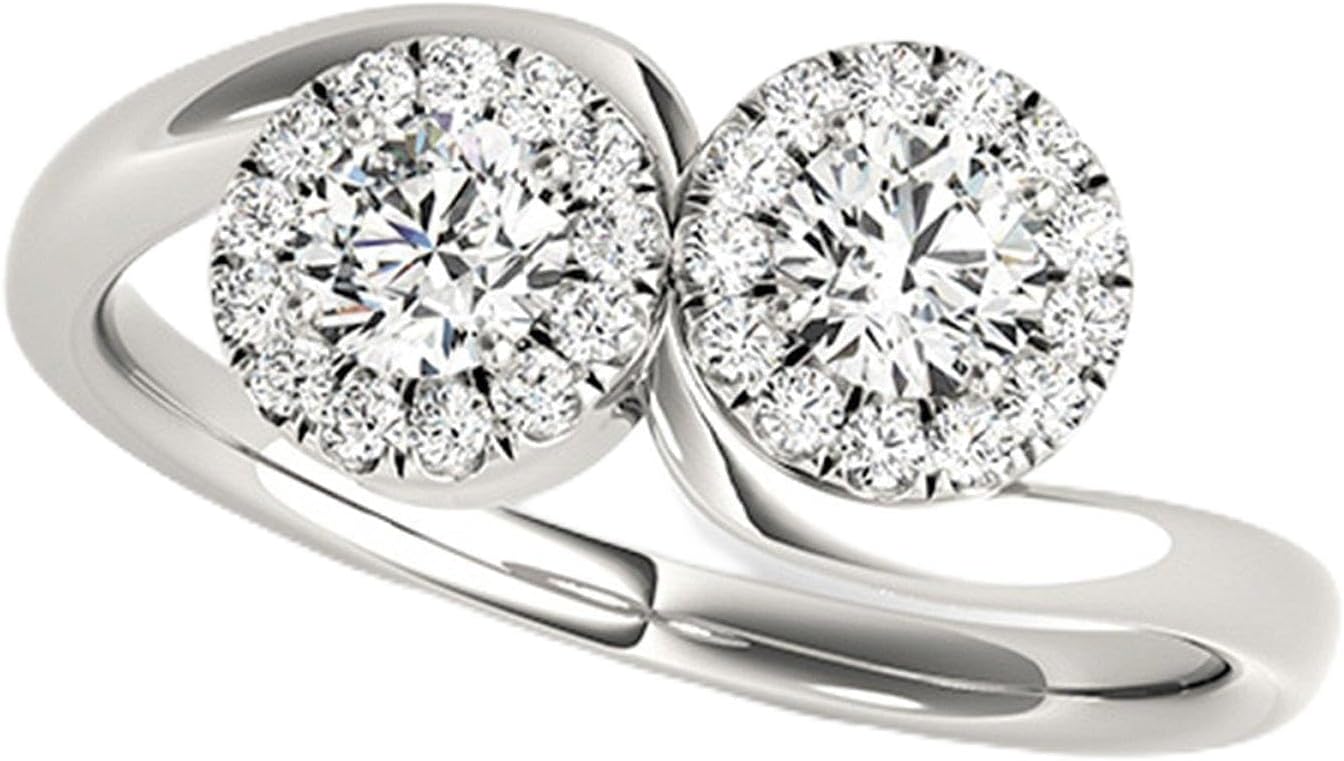 IGI Certified 14k White Gold Round-Cut Two-Stone Diamond Ring (1 1/4 cttw, J-K, SI1-SI2) Size 4-9