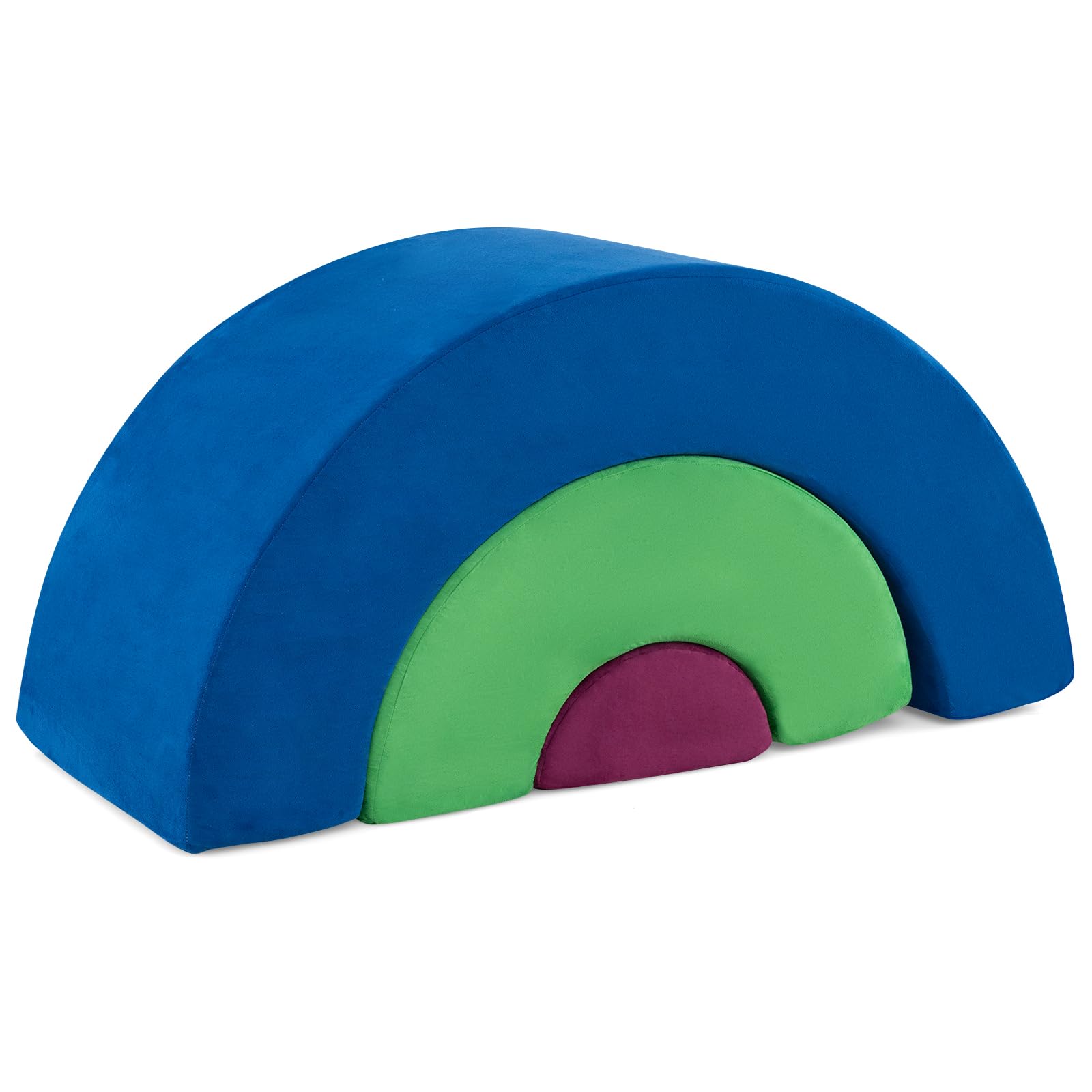 COSTWAY 3 Pieces Toddlers Climbing Toys, Rainbow Shaped Foam Soft Play Set with Elastic Filling Sponge, Machine Washable Covers, Indoor Climb and Crawl Blocks for Kids (Blue+Green) — image 1