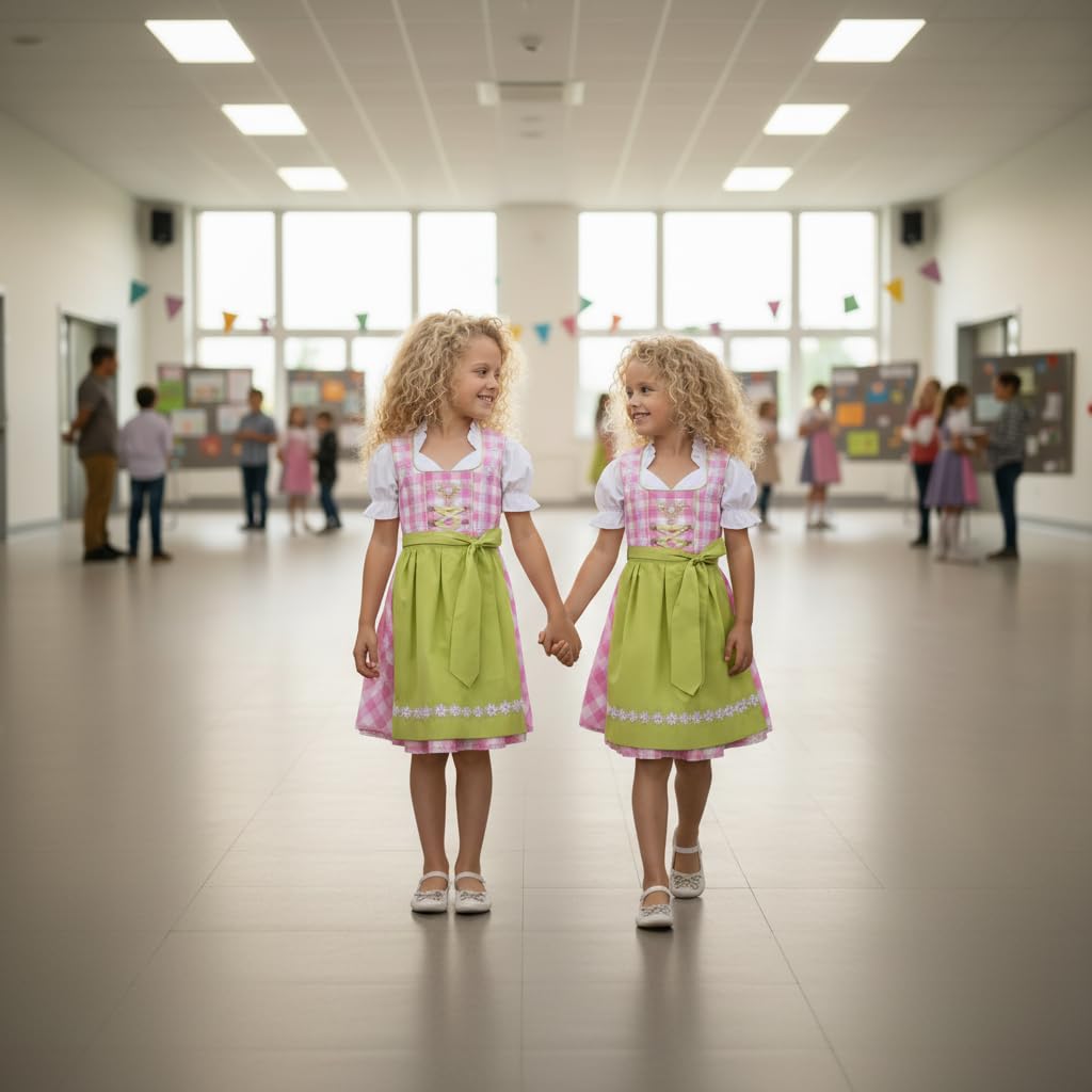 German Dress for Girls Bavarian Dirndl Oktoberfest Children Dress Carnival Halloween Size 2T,4T,6,8,10,12,14, Pink, 6
