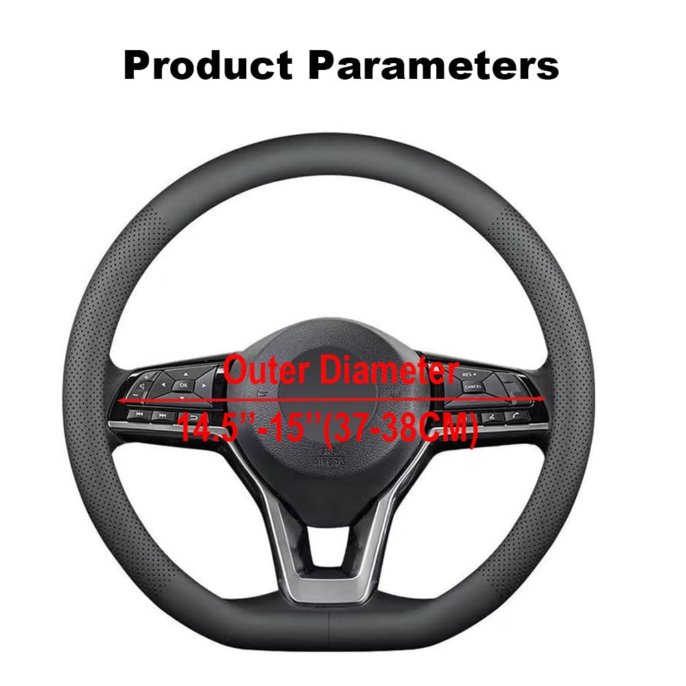 Auto-Lenkradbezug, perforiertes Leder, flache Unterseite, universal, 37–38 cm, passend für Volkswagen für VW Golf GTI/R Tiguan Polo ID.3 & ID.4 Touareg Arteon (passend für VW, D-Form)