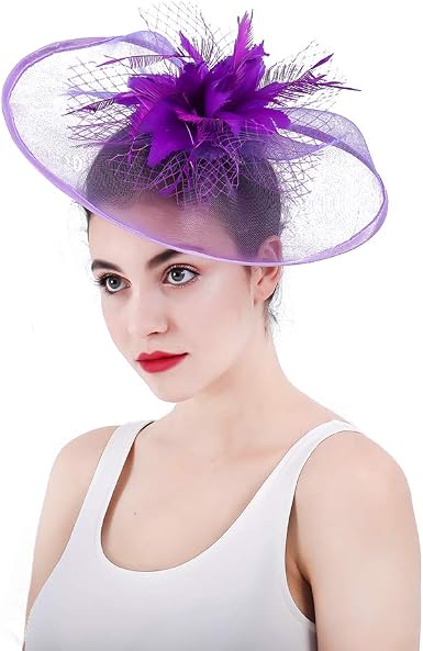 Purple Fascinators hat Feather Flowers 