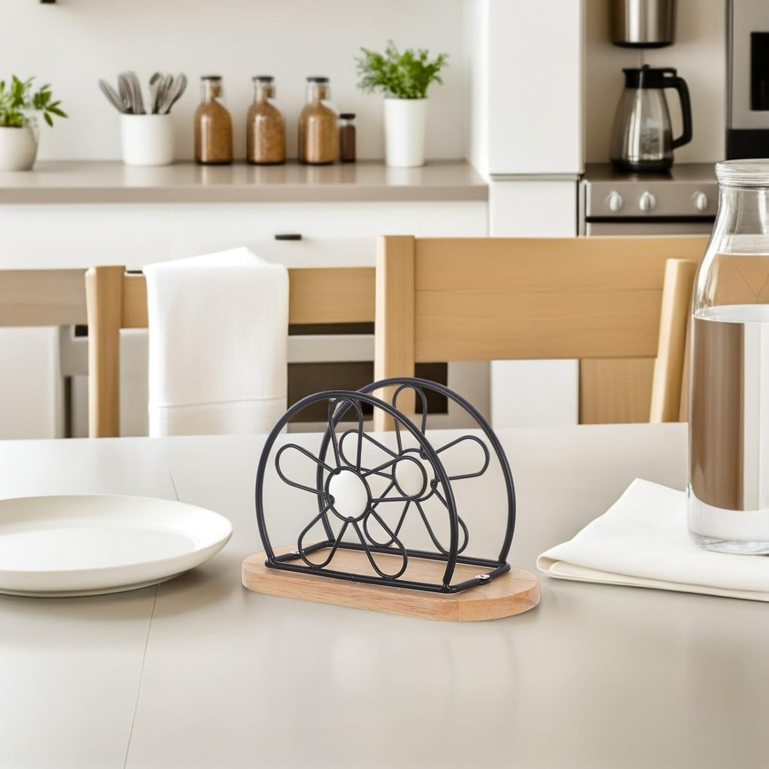 COLLBATH 4pcs Stainless Steel Napkin Holder Flower Design Black Upright Tissue Dispenser Napkin Storage Organizer for Dining Table Restaurant Hotel Picnic Bar
