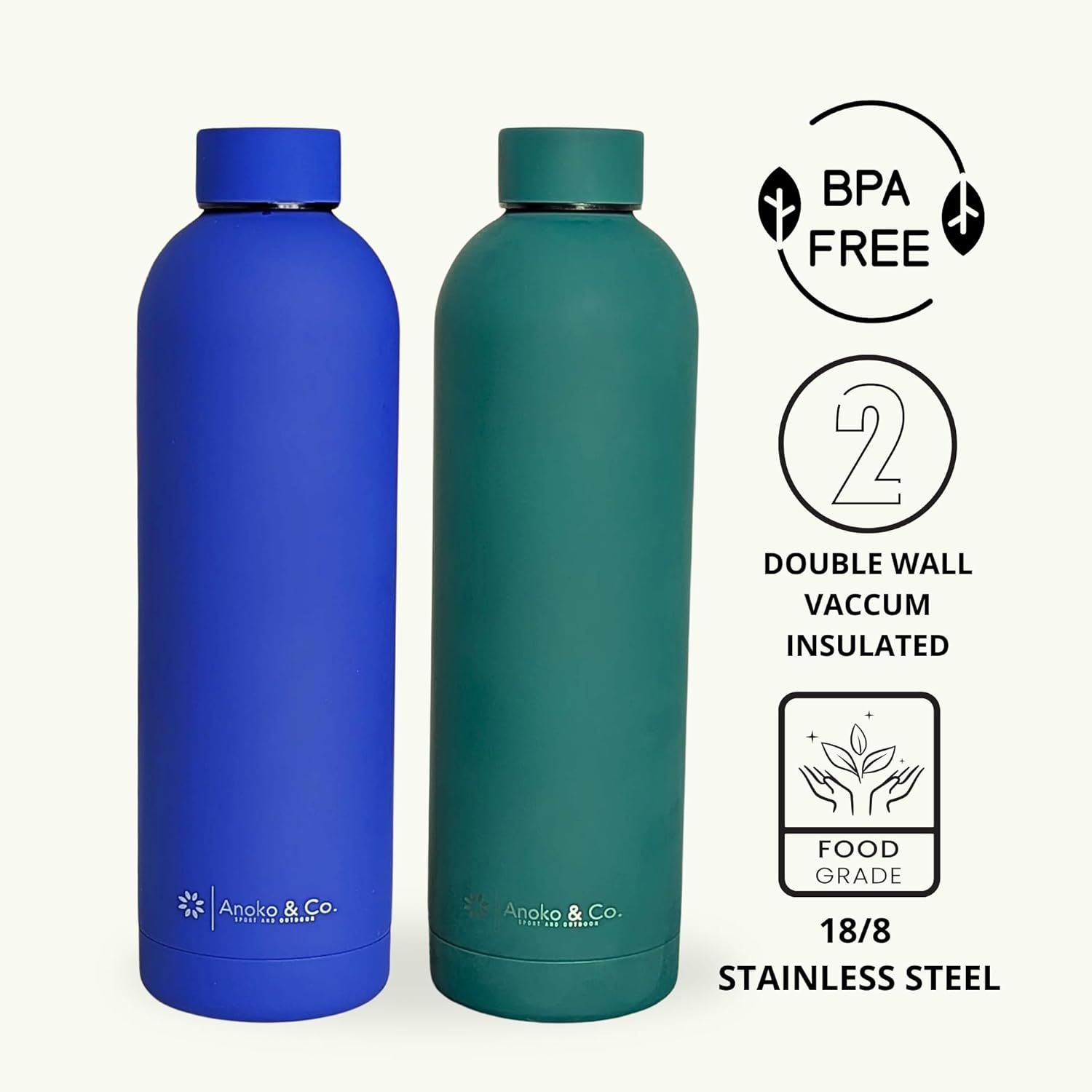 Insulated Stainless Steel Water Bottle - 25Oz - Matte finish–Leakproof, BPA-Free, Double-Wall Vacuum Flask | Keeps Drinks Hot 12h / Cold 24h | For Gym, Hiking, Yoga, School, Office, For the Go