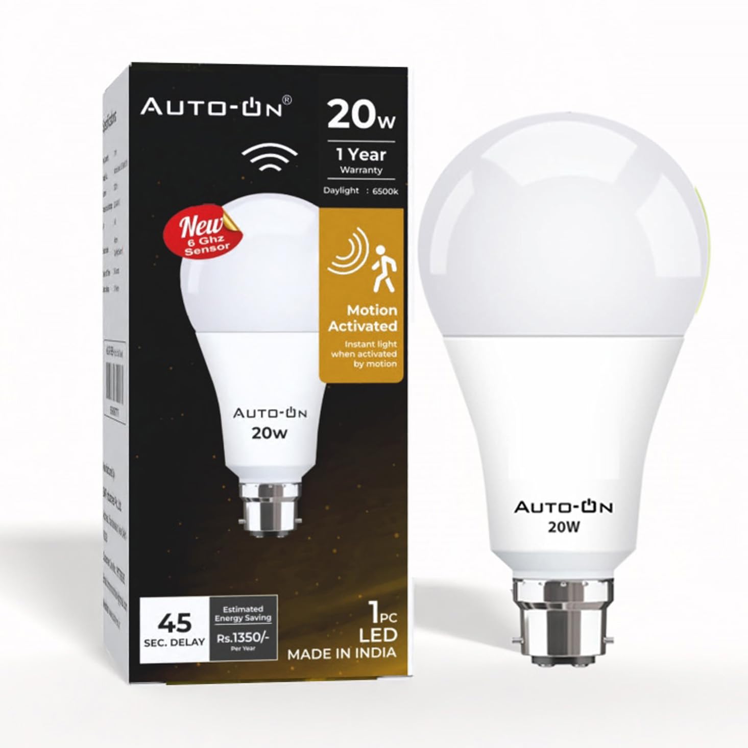 Auto-ON Motion Sensor LED Bulb (20W) (Automatic ON/OFF) (Works both during Day/Night) (Only Motion Sensing) (One Year Warranty) - Cool White- Pack of 1 (B0D62VNNNQ) Amazon Price History, Amazon Price Tracker