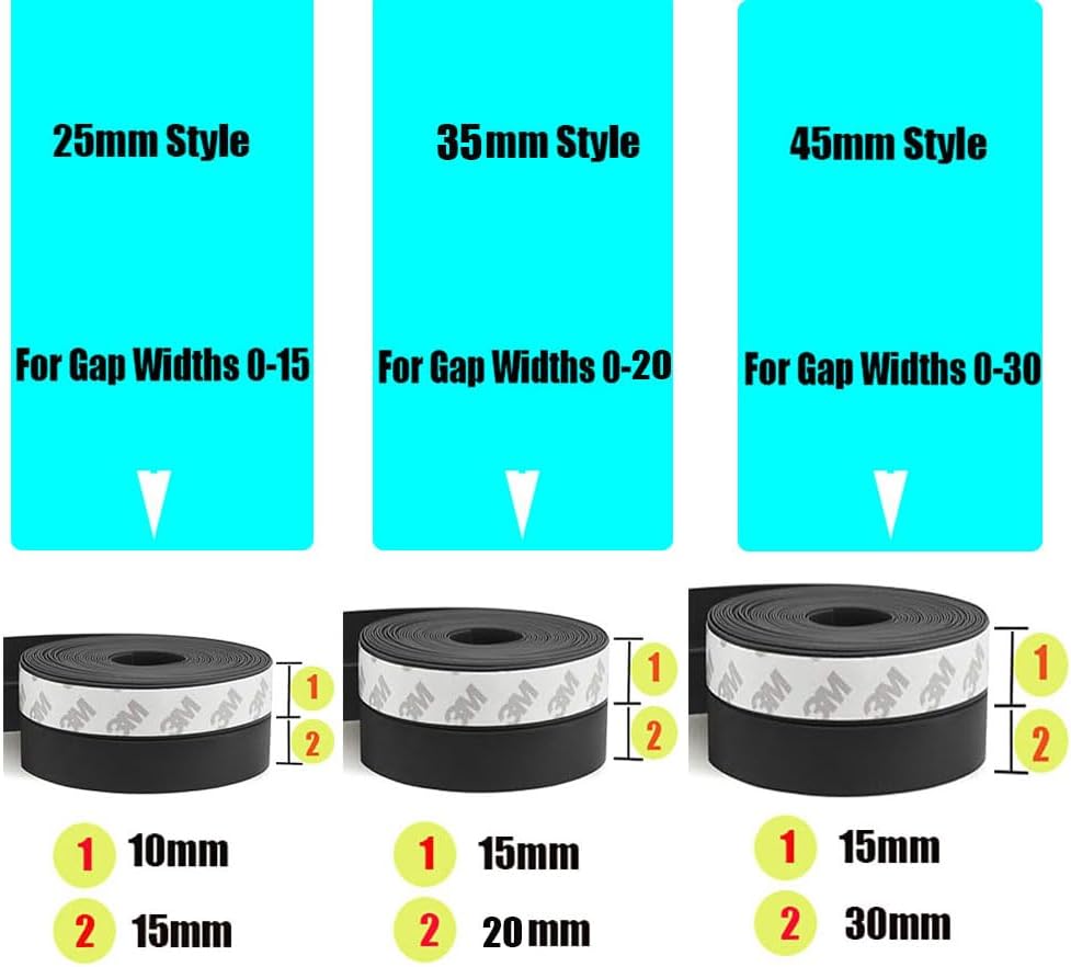 Silicone Seal Strip,Weather Stripping for Door or Window,Weatherproof Soundproof Self Adhesive Door Strip Bottom, Door Draft Stopper Silicone Strip Tape (Black Length 16.5 Feet Width 25mm)