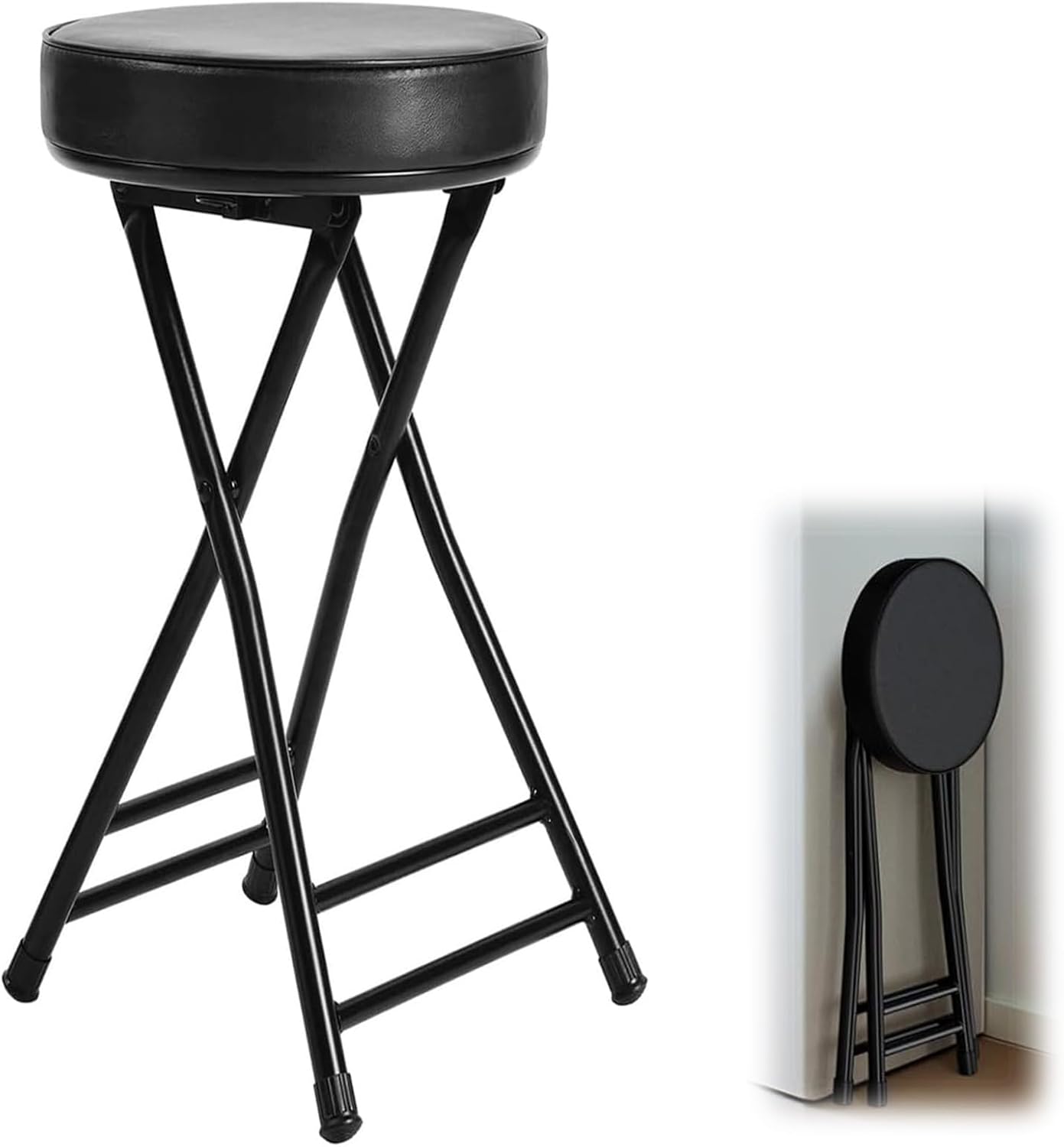 Backless 24Inch Round Stool, High Chair with Footrest