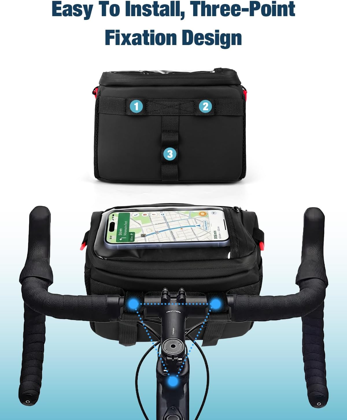 6L Bluetooth Speaker Bike Handlebar Bag with Colorful Lights,Waterproof, Bicycle Front Storage Pouch Bag, Cycling Accessories for Bicycles& Mountain Bikes& E-Bikes(Battery Not Included)