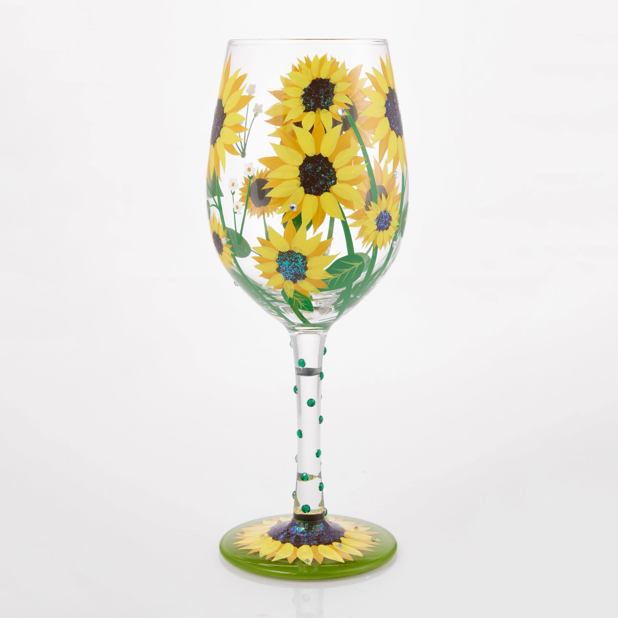 Enesco Lolita - Copa de vino artesanal pintada a mano con girasoles, 15 onzas, multicolor
