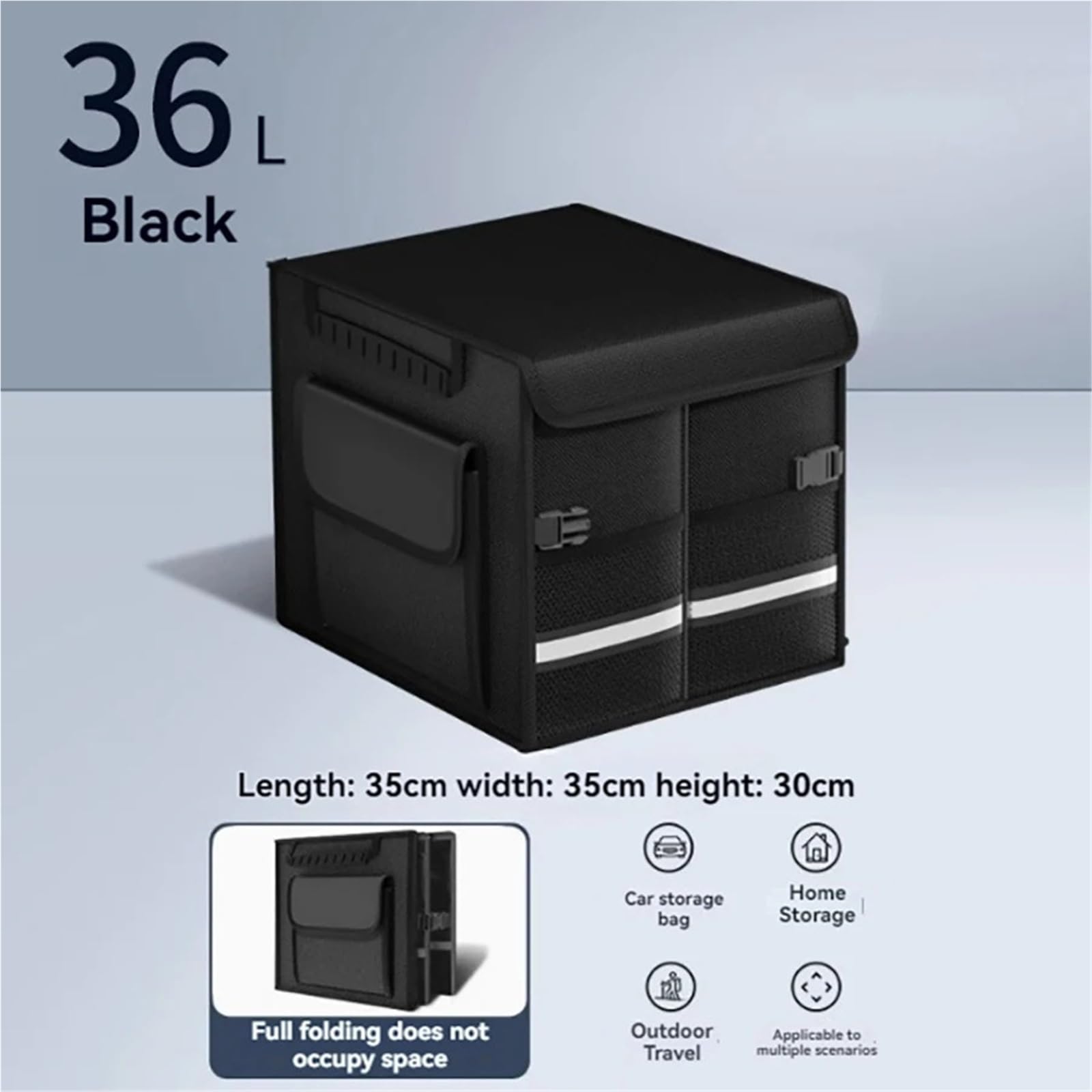 Organizer per bagagliaio grande da 32/72 litri per auto, pieghevole, con coperchio, impermeabile, per bagagliaio auto. Organizer Emergenze Viaggio‌(36L Black)