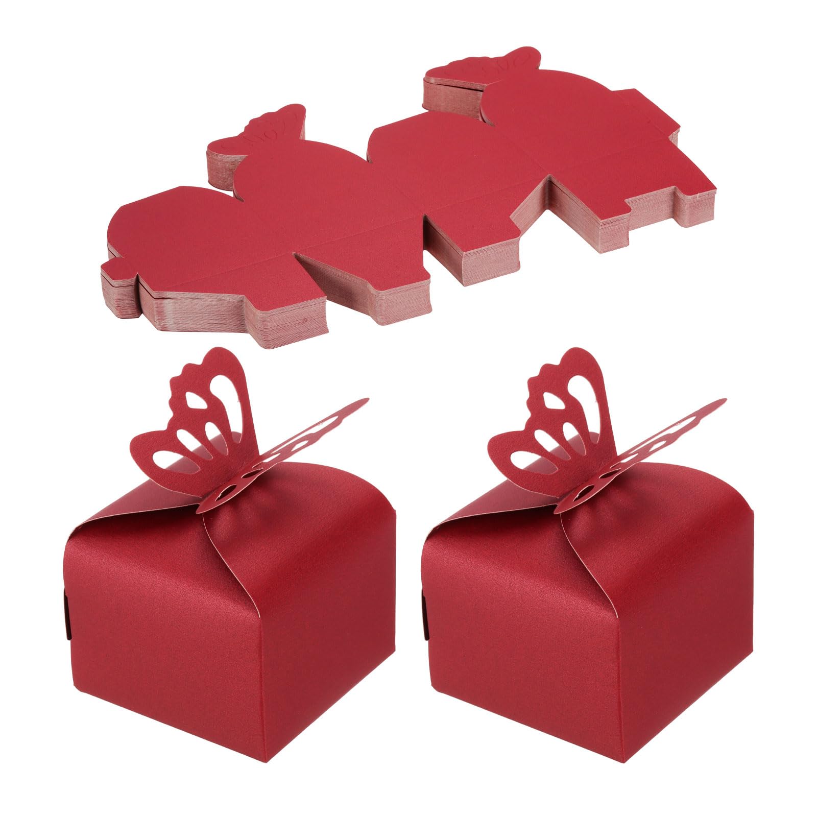 PATIKIL 6cm x 6cm x 5.5cm Favor Boxes, 60 Pcs Candy Party Butterfly Gift Boxes for Wedding Mother's Day Easter Anniversary Christmas Graduation Celebration, Fantasy Red
