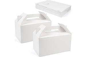 LotFancy Bakery Gable Boxes with Handle - White Gift Treat Goodie Boxes