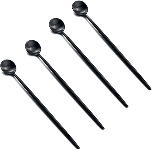 Gugrida Juego de cubiertos color negro, 4 piezas, mango negro mate 1810, cuchara de mango largo de acero inoxidable 1810, 7.87 pulgadas, cubiertos
