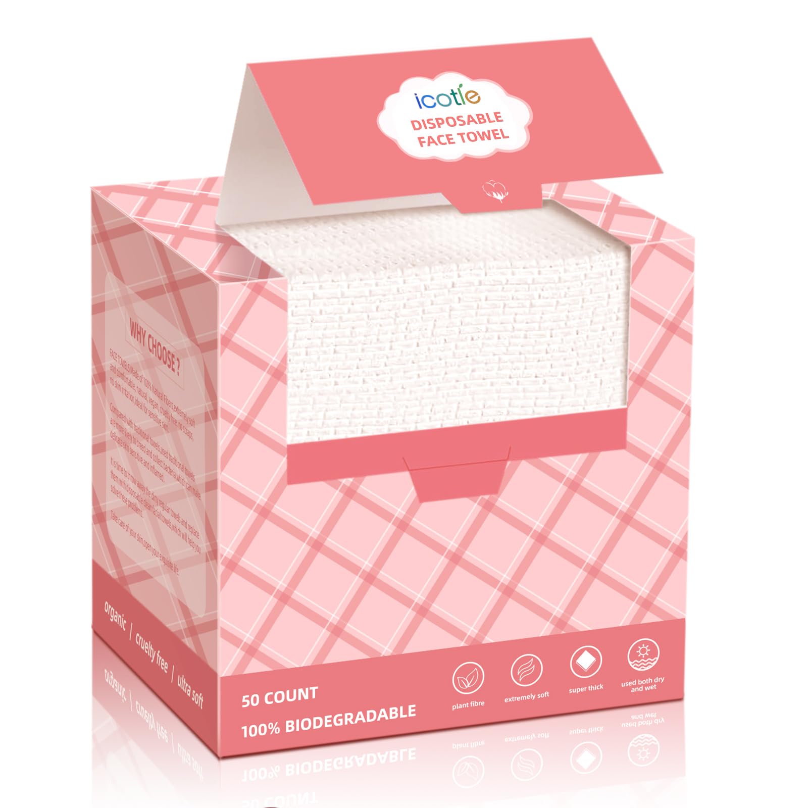 ICOTLE Disposable Face Towels, 10"×12" Facial Towelettes Disposable, Makeup Remover Dry Wipes for Sensitive Skin, Makeup Removing, Cleansing, Nursing, Travel