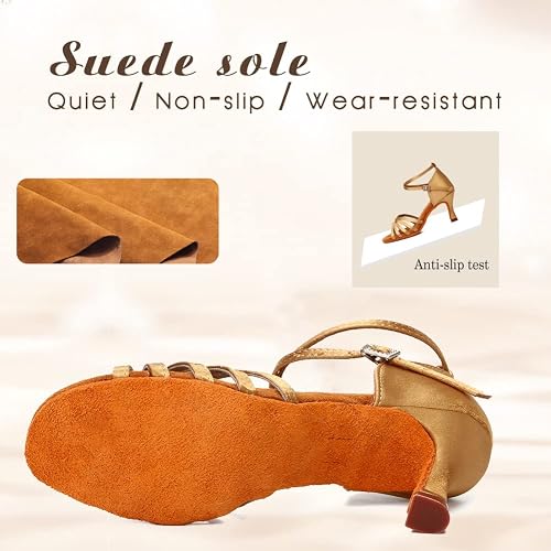 YKXLM Women's Latin Dance Shoes Satin Open Toe Ballroom Salsa Dance Practice Performance Dancing Shoes,3 in Heel,Beige,6 UK - 4