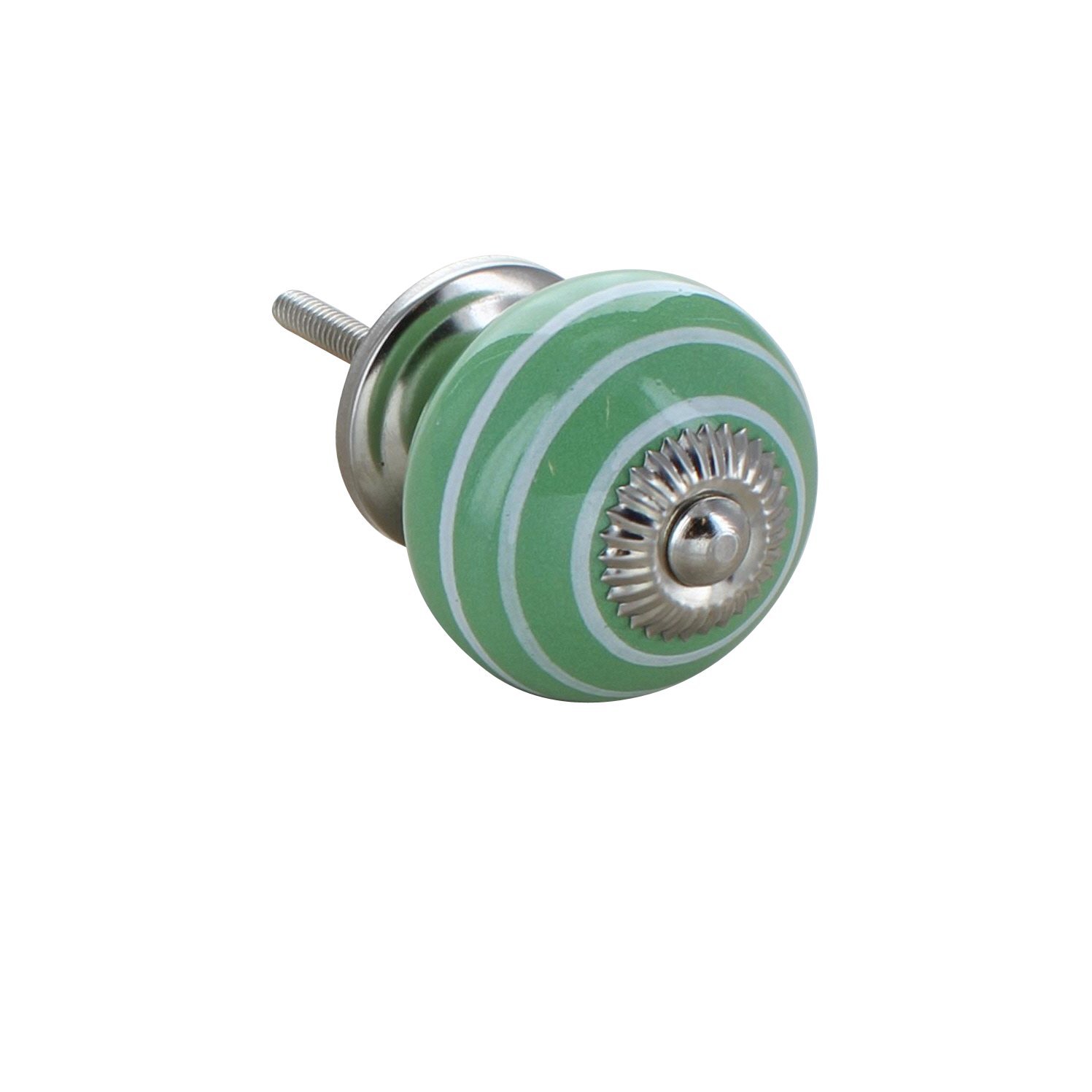 G Decor White Striped Round Ceramic Door Knob Vintage Shabby Chic Cupboard Drawer Pull Handle 4504 (Light Green) โ image 1