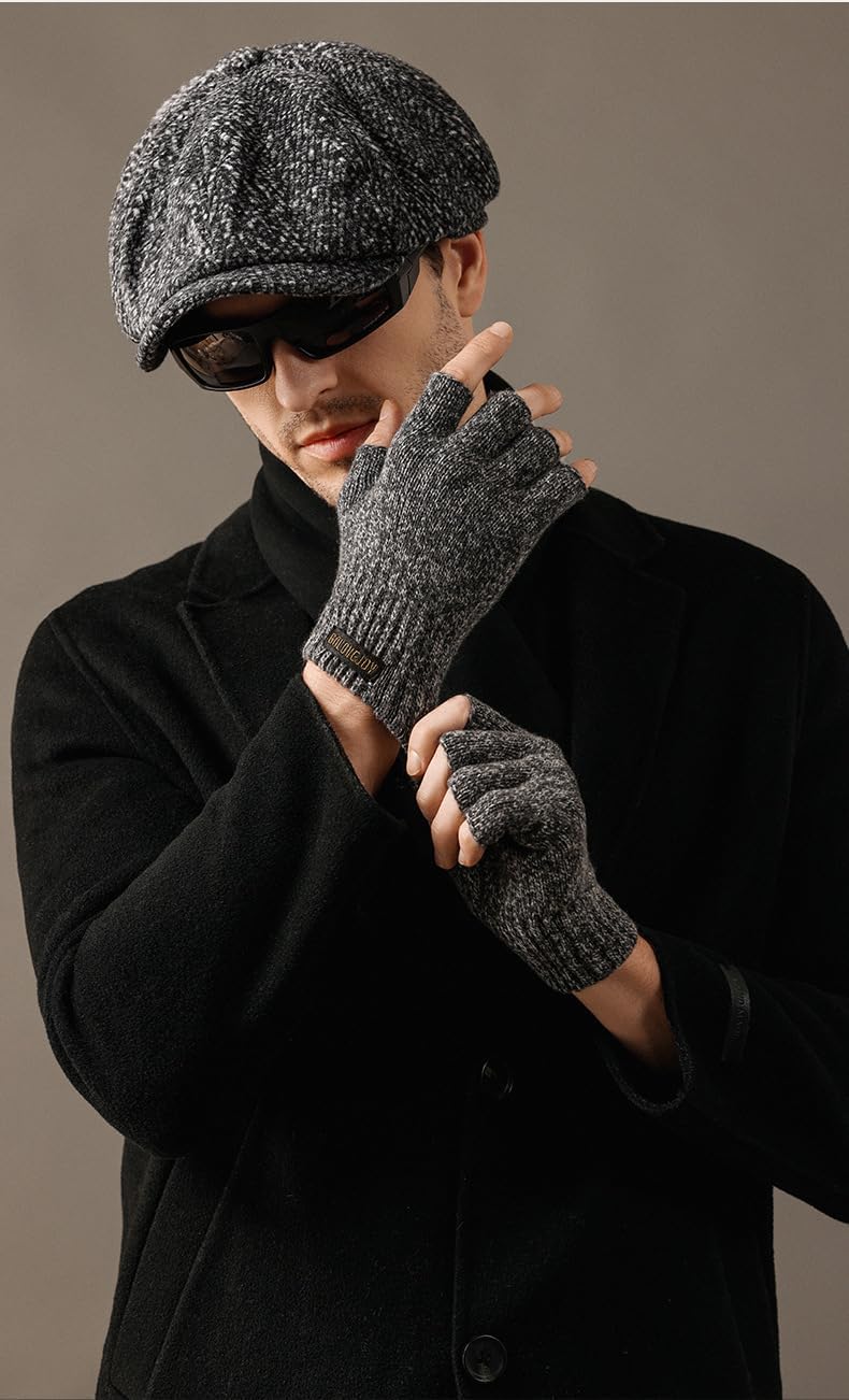 Fingerless Gloves Men - Wool Thermal Fleece Knited Mitten Warm and Comfortable for Working Outdoor Activities - Image 5