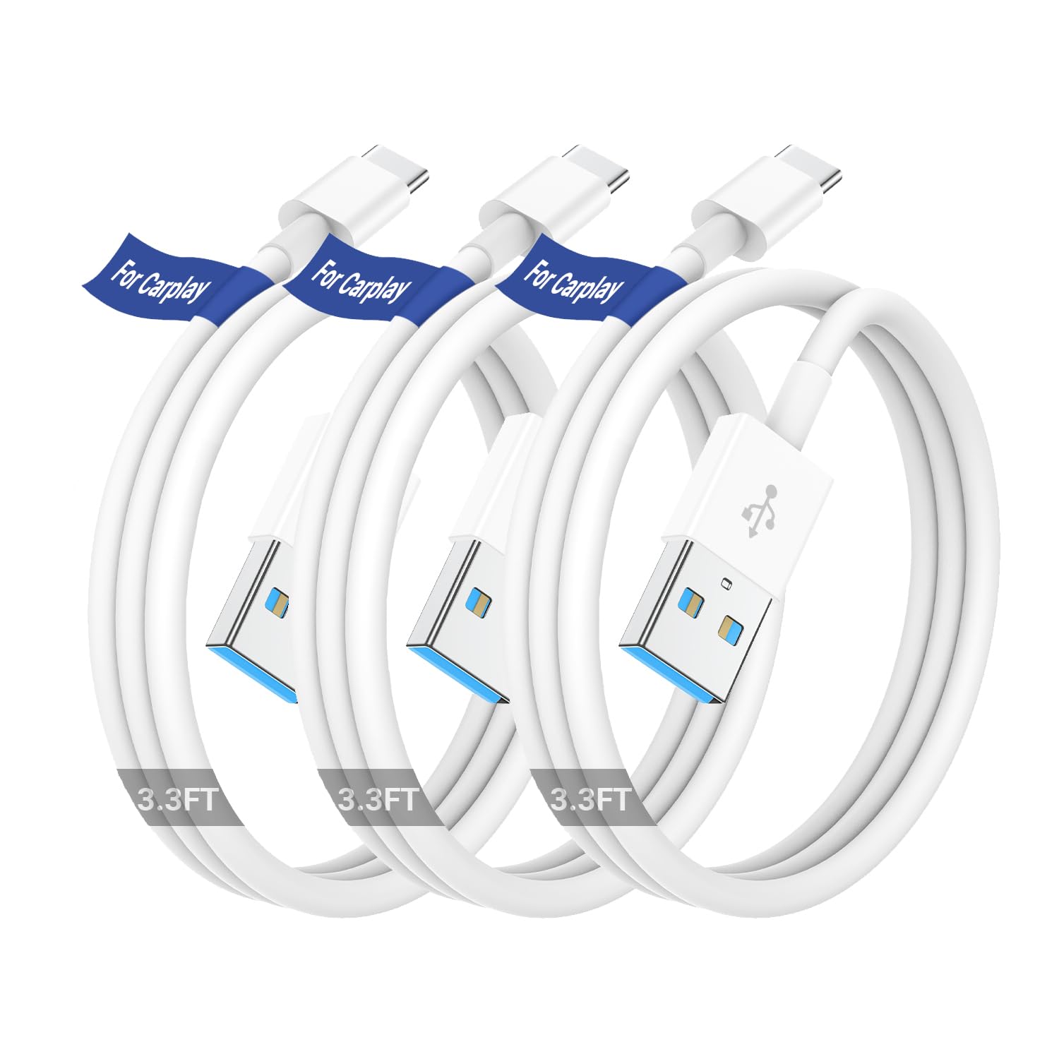 Car Carplay Cable for Apple iPhone 16 15 Pro Plus Max Plus, [3-Pack,3.3FT+3.3FT+3.3FT] USB A to USB C for Carplay USB C Cord, USB C Cable for iPad Pro