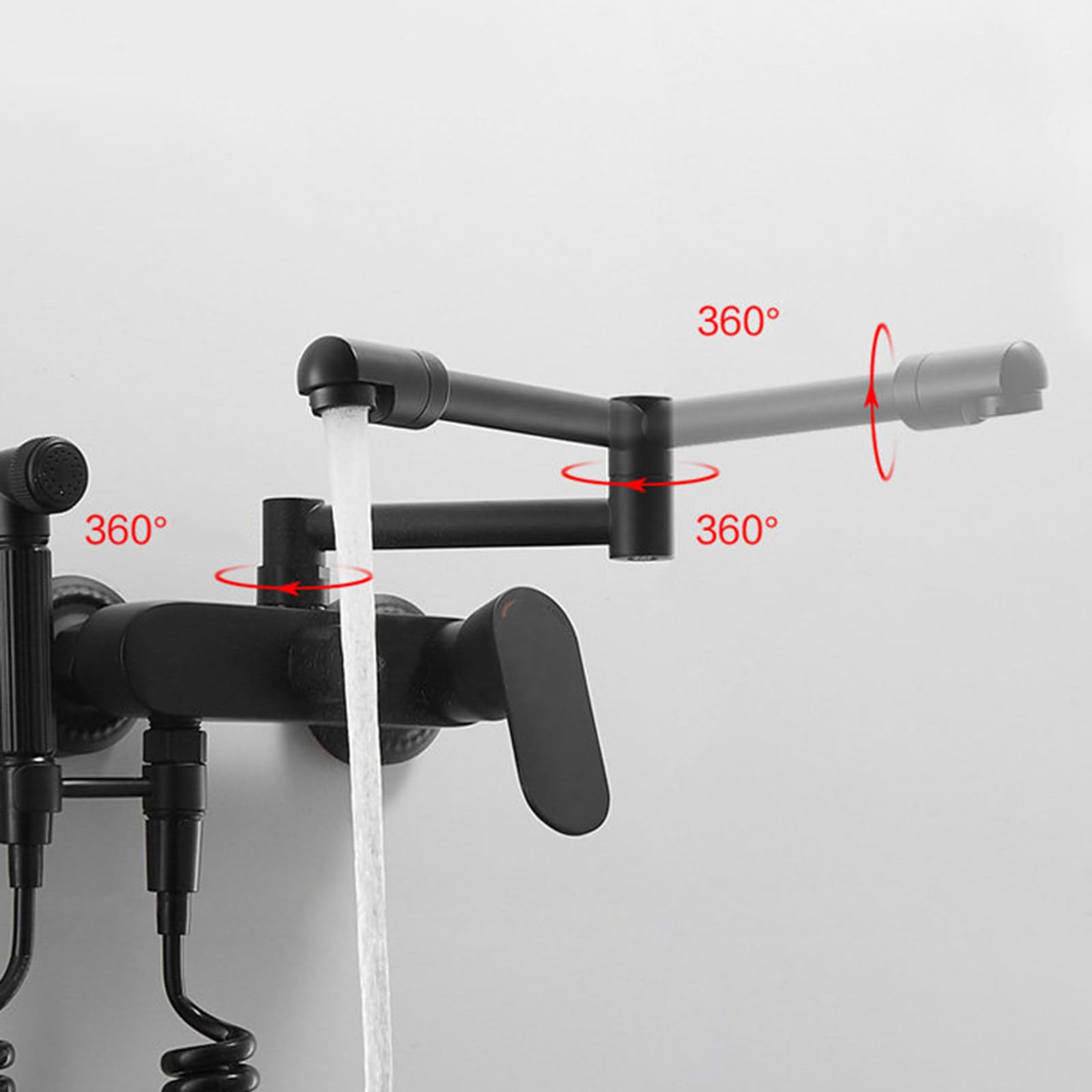 Grifo De Baño Montado En La Pared Grifo Lavadora Doble Salida Plegable Agua Fría Y Caliente Doble Orificio,Negro