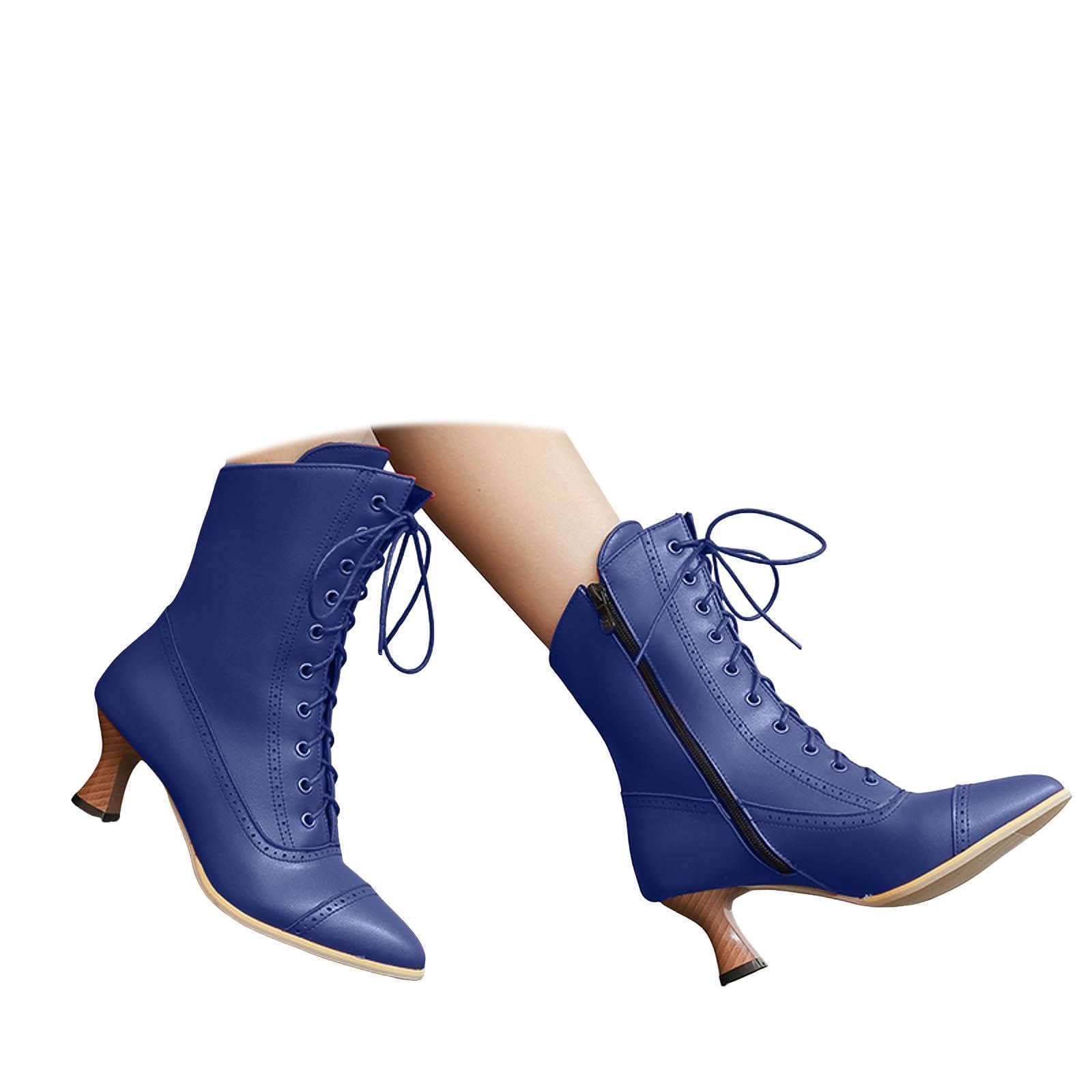 Victorian Boots for Women 70s Lace Up Kitten Heel Mild Calf Vintage Granny Witch Ankle Booties Low with