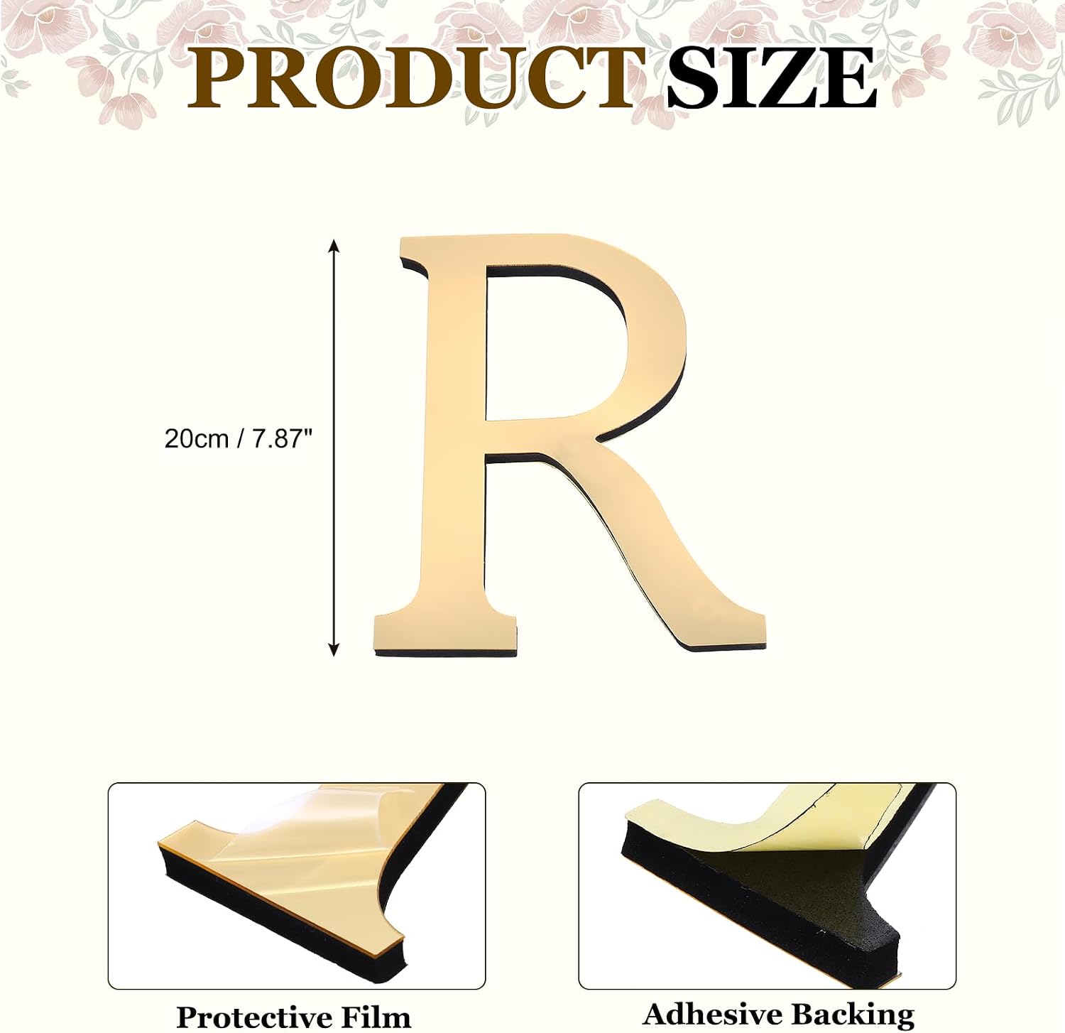 PATIKIL 7.87 Inch 3D Acrylic Alphabet Mirror Wall Stickers Letter R Self-Adhesive Home Decor Letter Sign Art Sticker Decal for DIY Home Decoration Light Gold