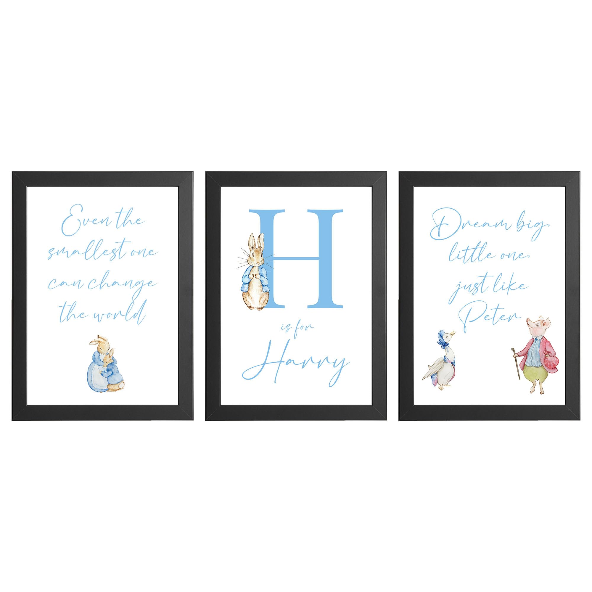 Peter Rabbit Prints For Nursery - Personalised Nursery Prints For Boy Or Nursery Prints For Girl | Childrens Bedroom Prints & Childrens Wall Art For Bedroom Walls In A5, A4 and A3 - Blue