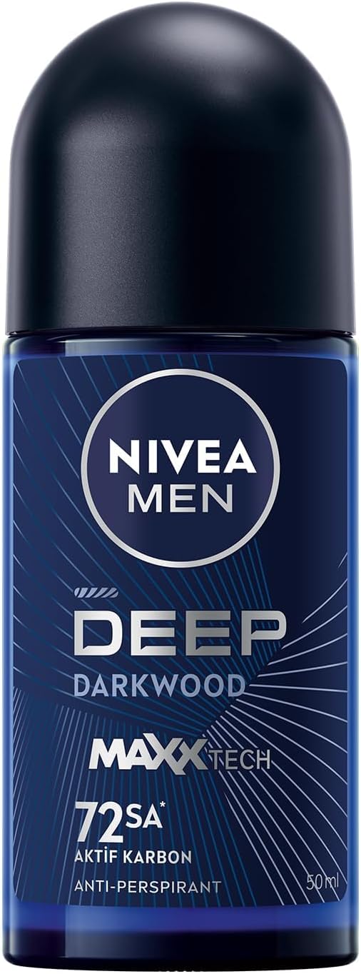 NIVEA MEN Erkek Roll on Deodorant Deep Dimension 50 ml,72 Saat Ter ve Ter Kokusuna Karşı Koruma,Maskülen Ferah Koku,Aktif Karbon,Yapışkan His Bırakmaz
