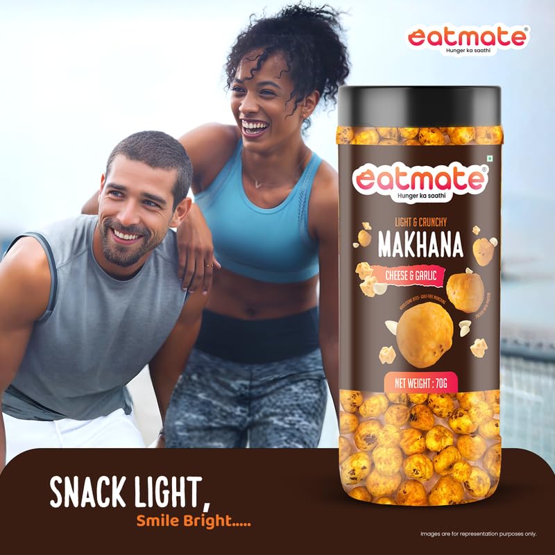 Eatmate Cheese & Garlic Phool Makhana | Roasted Fox Nuts Snack | Crispy Lotus Seeds | High Protein & Fiber Healthy Makhana | Ready to Eat Snack for Anytime Snacking (70g each, Pack of 3) 3