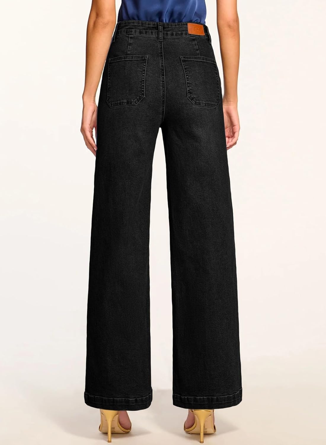sidefeel womens wide leg jeans high waisted stretchy straight leg baggy denim pants with pockets 14 black