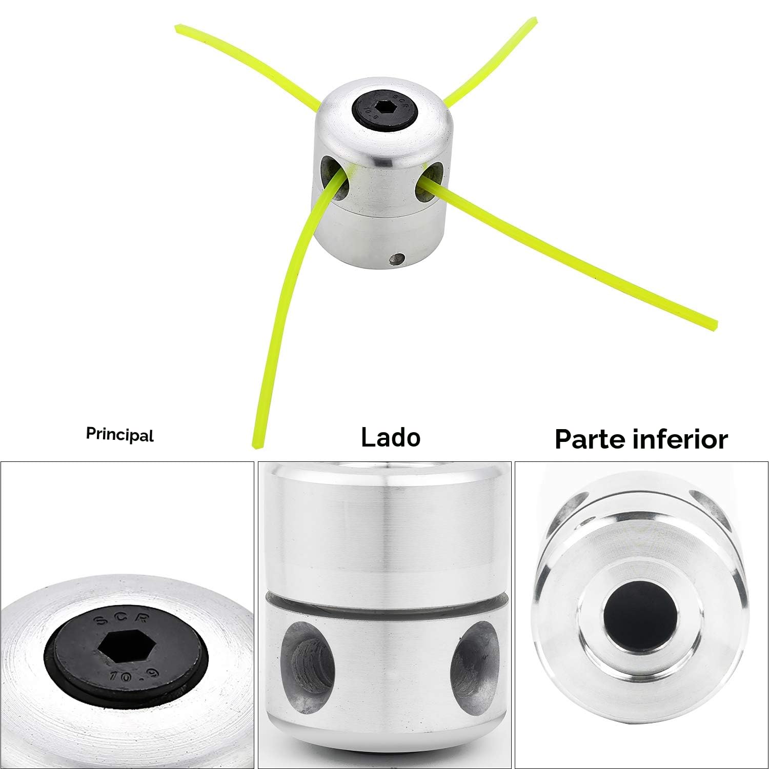 SWAWIS Aluminio Cabezal Desbrozadora Universal Cabezal Hilo Aluminio Cortacésped Duradero para Desbrozadora de Césped (1 Cabezales de Hilo + 4 Hilos)