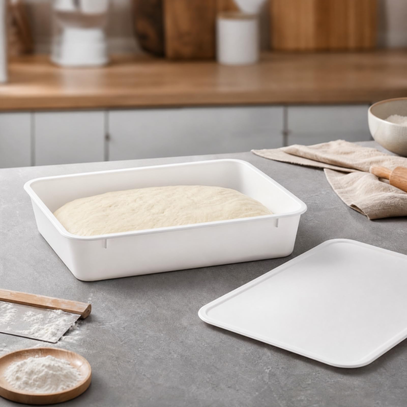 Recipien Rectangular Polietileno Tapa Apilable Caja Leudado Mezcla Compacto Banja para Panaros Caseros