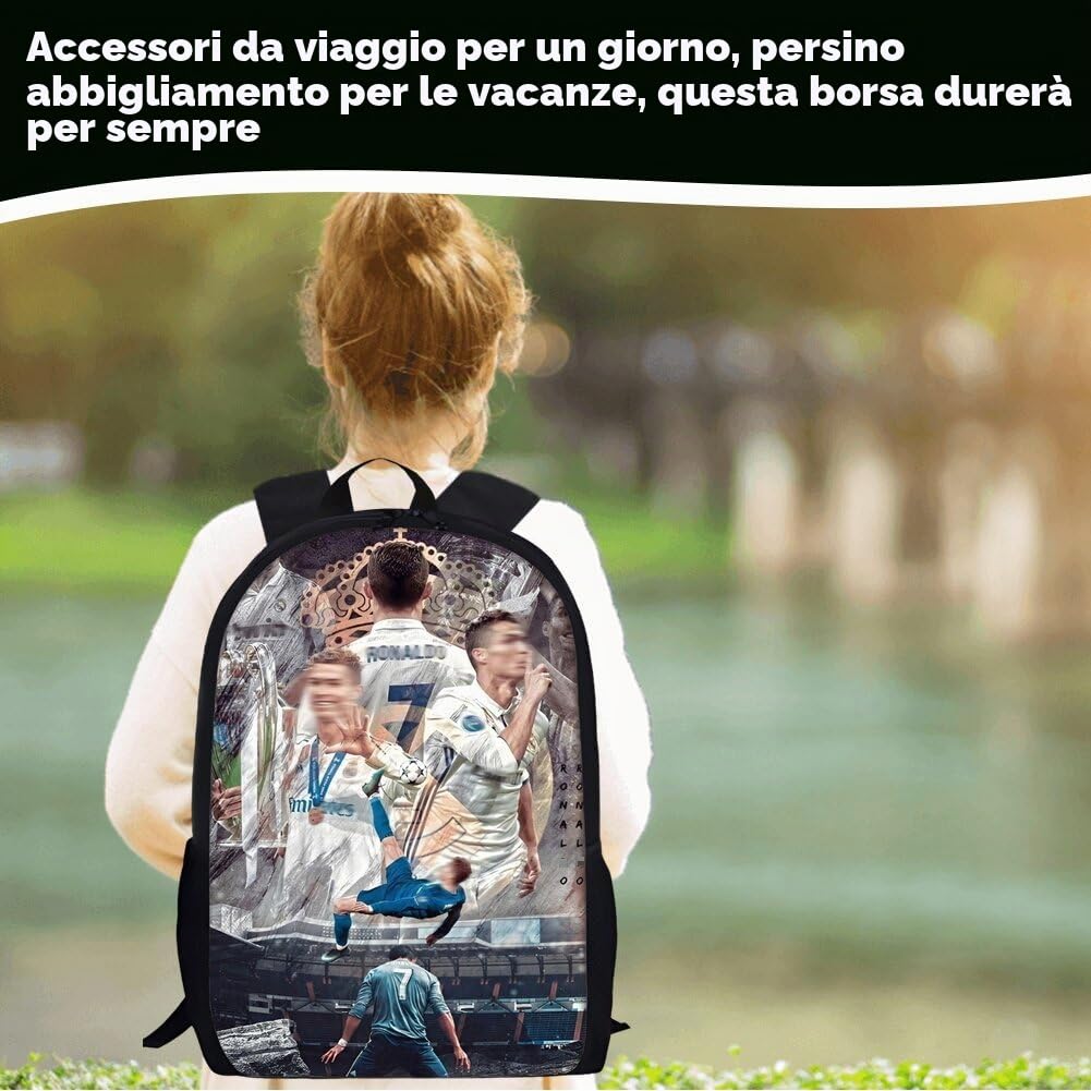 Football Zaino Bambino, Borsa delle Stelle del Calcio, Zaino Per Bambini, 3D Stampato Cartone Animato Zainetti, Adatta ai Tifosi di Calcio e ai Ragazzi (40 * 30 * 13cm)