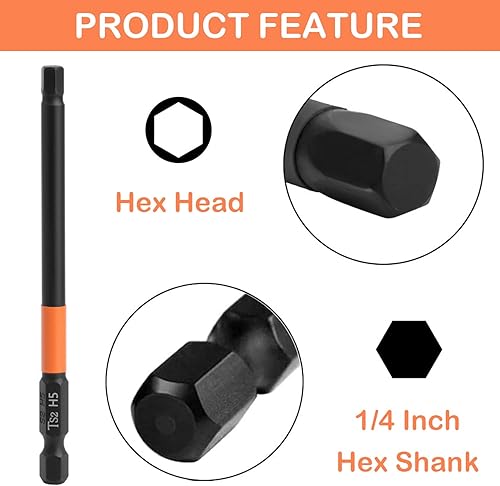Miniatura 6 de JONMON Juego de brocas de destornillador Allen hexagonales magnéticas, brocas de impacto de acero S2 de cambio rápido H2-H6, vástago de 1/4 de