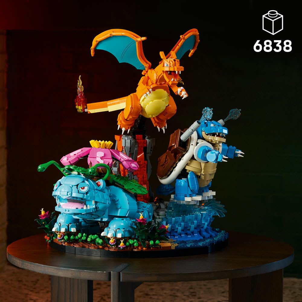 LEGO Pokémon Venusaur, Charizard i Blastoise 72153 | Kolekcjonerskie figurki Pokémonów, duży zestaw klocków dla dorosłych, prezent dla fana gry, dekoracja, 6838 elementów