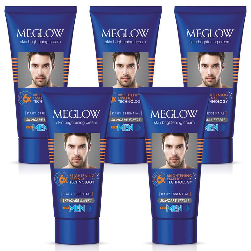 Meglow | Skin Brightening & Whitening Cream For Men | Face Cream For Glowing Skin with Vitamin E | Reduces Dark Spots, Prevents Pigmentation | Pack of 5 (30g each)