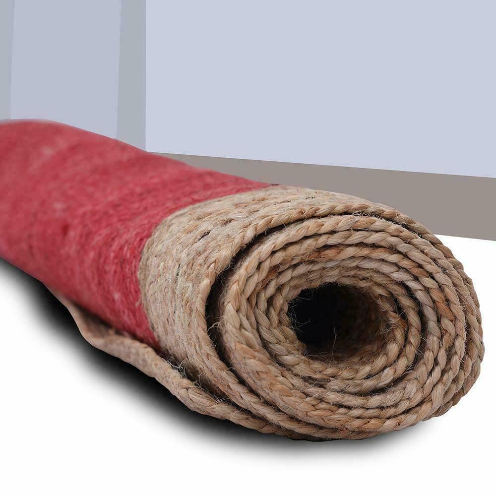 Nowoczesny dywan z juty, ręcznie wykonany bieżnik, do salonu, korytarza, czerwono-beżowy (60 x 120 cm)